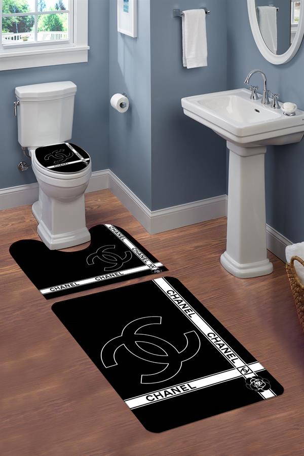 Yıkanabilir Kaymaz Tabanlı Dekoratif Desenli 3'lü Klozet Takımı Banyo Paspas Seti