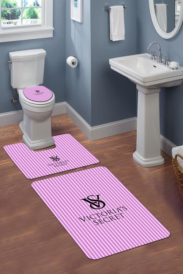 Yıkanabilir Kaymaz Tabanlı Dekoratif Desenli 3 Lü Klozet Takımı Banyo Paspas Seti