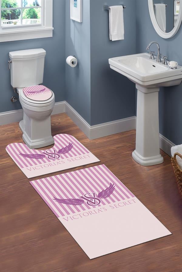 Yıkanabilir Kaymaz Tabanlı Dekoratif Desenli 3 Lü Klozet Takımı Banyo Paspas Seti