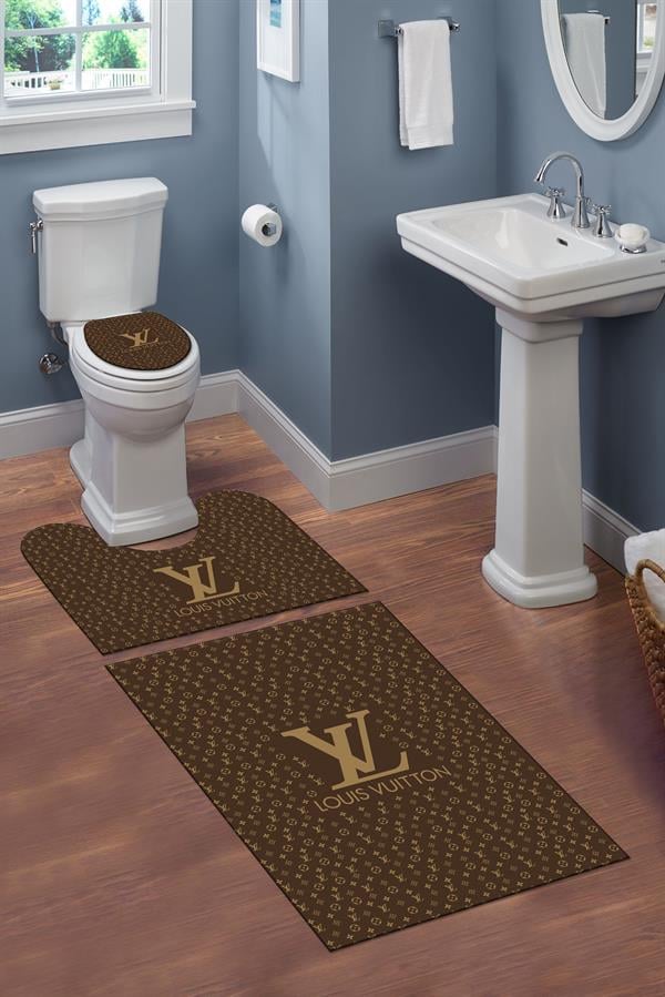 Yıkanabilir Kaymaz Tabanlı Dekoratif Desenli 3 Lü Klozet Takımı Banyo Paspas Seti