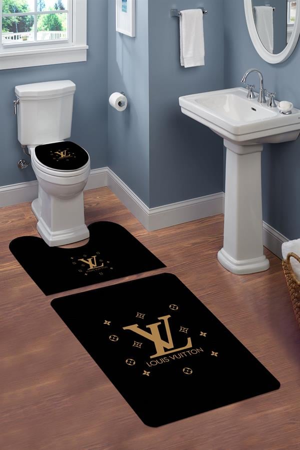 Yıkanabilir Kaymaz Tabanlı Dekoratif Desenli 3'lü Klozet Takımı Banyo Paspas Seti