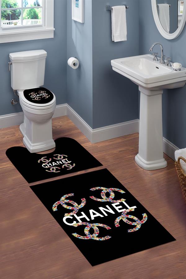 Yıkanabilir Kaymaz Tabanlı Dekoratif Desenli 3 Lü Klozet Takımı Banyo Paspas Seti