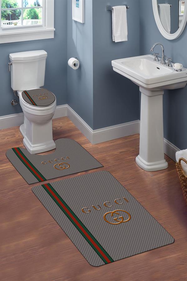 Yıkanabilir Kaymaz Tabanlı Dekoratif Desenli 3'lü Klozet Takımı Banyo Paspas Seti