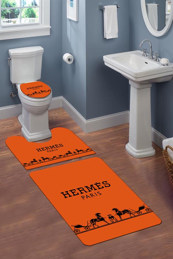 Yıkanabilir Kaymaz Tabanlı Dekoratif Desenli 3'lü Klozet Takımı Banyo Paspas Seti