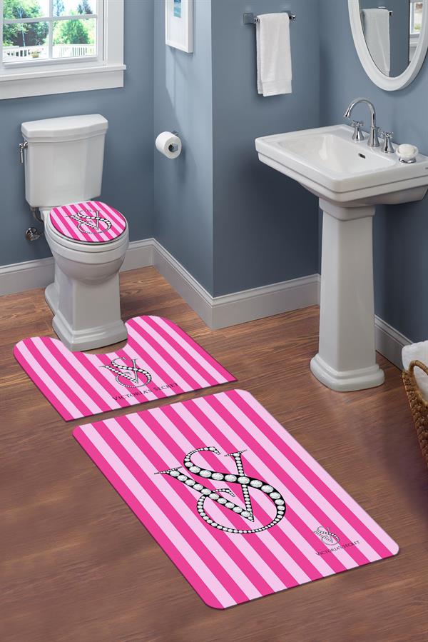 Yıkanabilir Kaymaz Tabanlı Dekoratif Desenli 3'lü Klozet Takımı Banyo Paspas Seti
