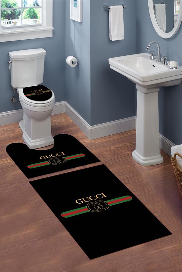 Yıkanabilir Kaymaz Tabanlı Dekoratif Desenli 3 Lü Klozet Takımı Banyo Paspas Seti