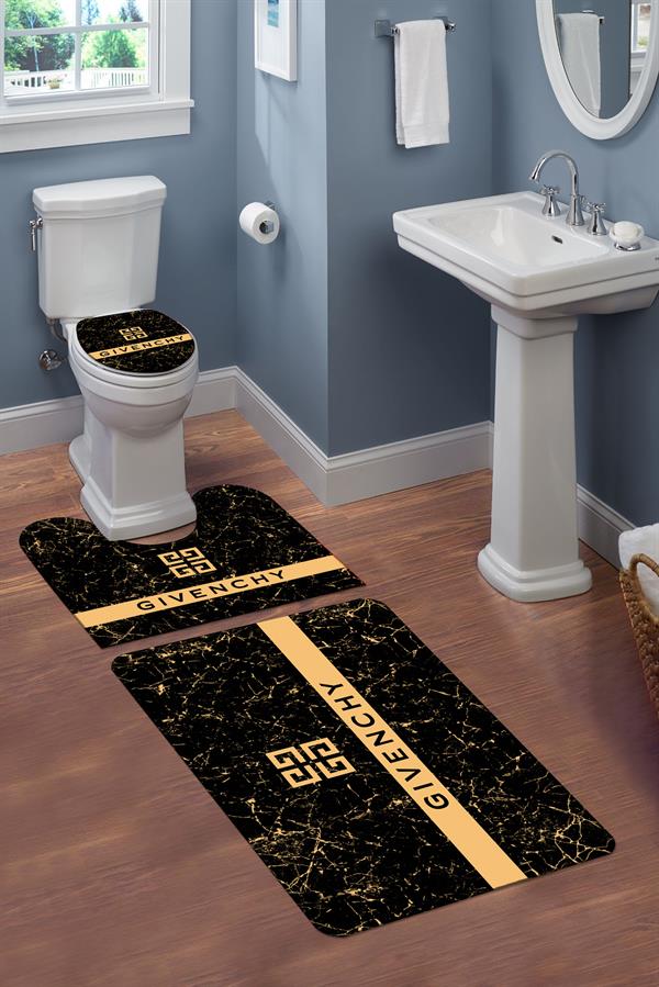 Yıkanabilir Kaymaz Tabanlı Dekoratif Desenli 3'lü Klozet Takımı Banyo Paspas Seti