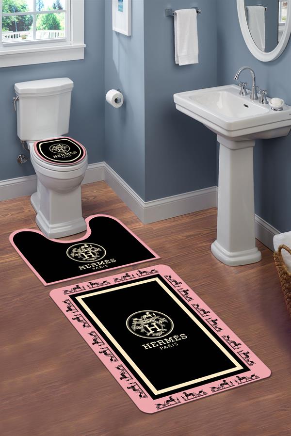 Yıkanabilir Kaymaz Tabanlı Dekoratif Desenli 3'lü Klozet Takımı Banyo Paspas Seti