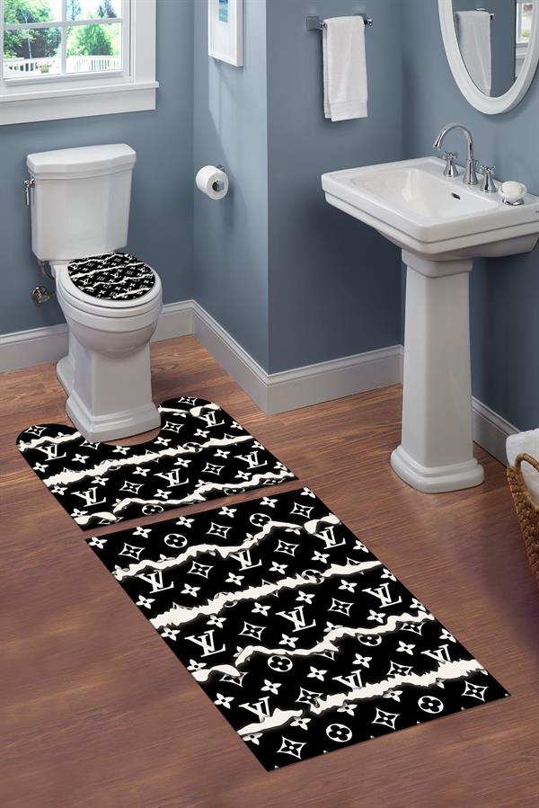 Yıkanabilir Kaymaz Tabanlı Dekoratif Desenli 3 Lü Klozet Takımı Banyo Paspas Seti