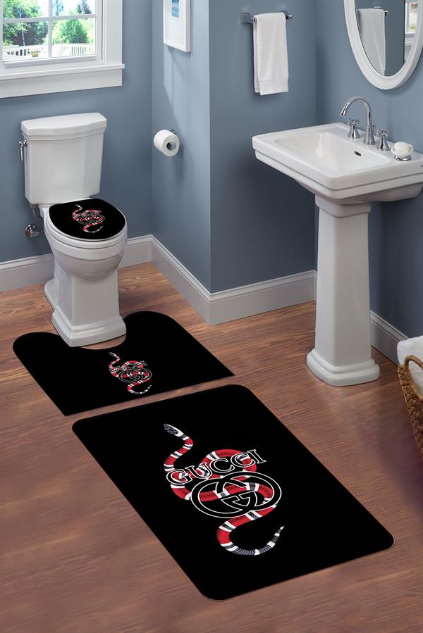 Yıkanabilir Kaymaz Tabanlı Modern Desenli 3'lü Klozet Takımı Banyo Paspas Seti