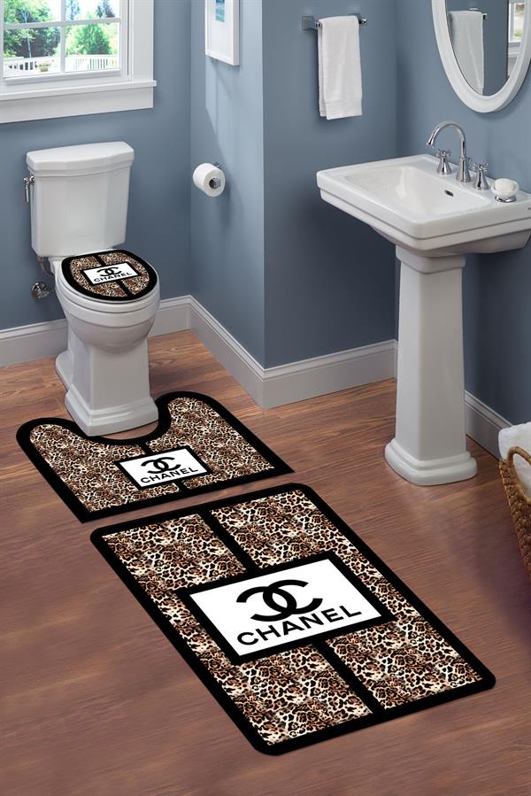 Yıkanabilir Kaymaz Tabanlı Modern Desenli 3'lü Klozet Takımı Banyo Paspas Seti
