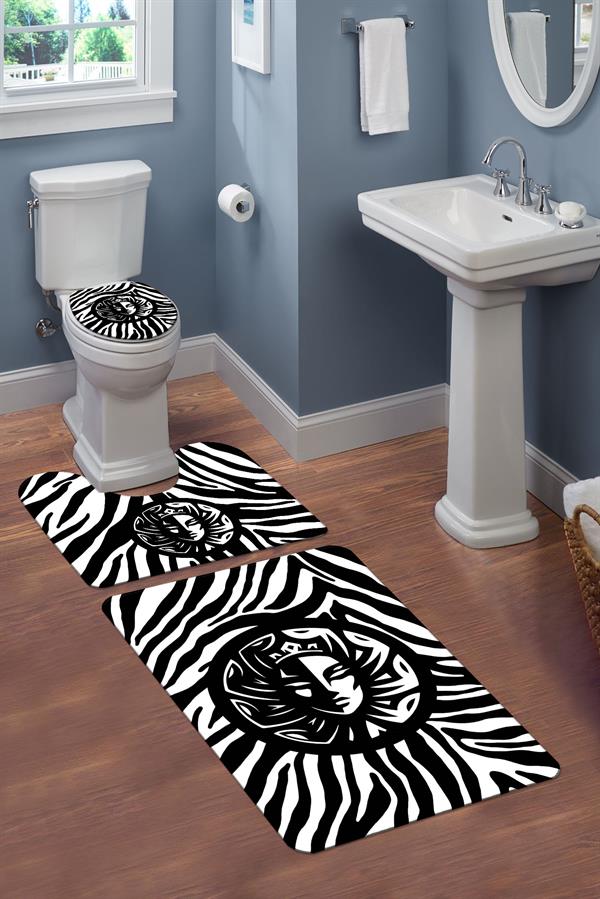 Yıkanabilir Kaymaz Tabanlı Modern Desenli 3'lü Klozet Takımı Banyo Paspas Seti APL05