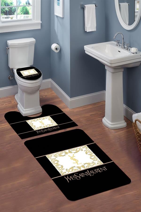 Yıkanabilir Kaymaz Tabanlı Modern Desenli 3'lü Klozet Takımı Banyo Paspas Seti