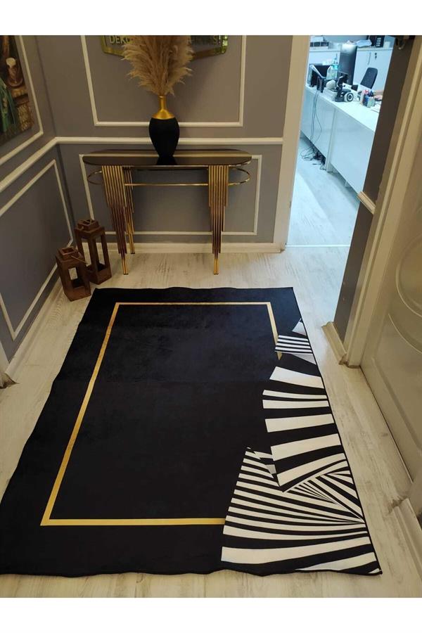 Zebra Çerçeve Desenli Kaymaz Tabanlı Yıkanabilir Leke Tutmaz Dokuma Taban Halı Drk8056-10