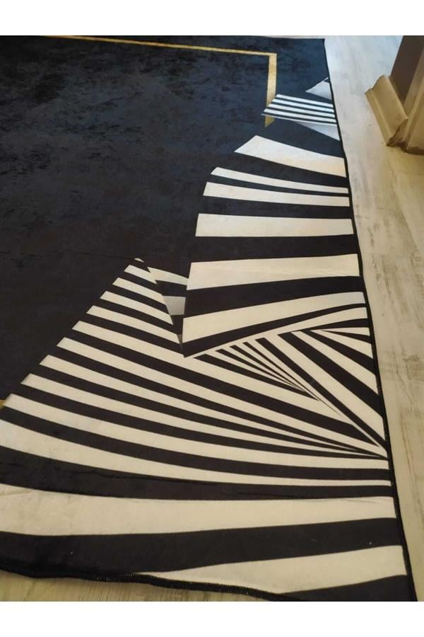 Zebra Çerçeve Desenli Kaymaz Tabanlı Yıkanabilir Leke Tutmaz Dokuma Taban Halı Drk8056-10