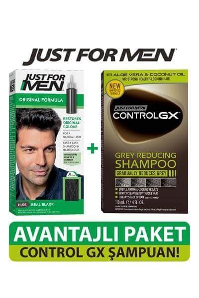 Saç Boyası Siyah + Control GX Saç Gri Azaltıcı Şampuan Set