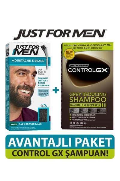 Sakal & Bıyık Boyası Koyu Kahve Siyah + Control GX Saç Gri Azaltıcı Şampuan Set