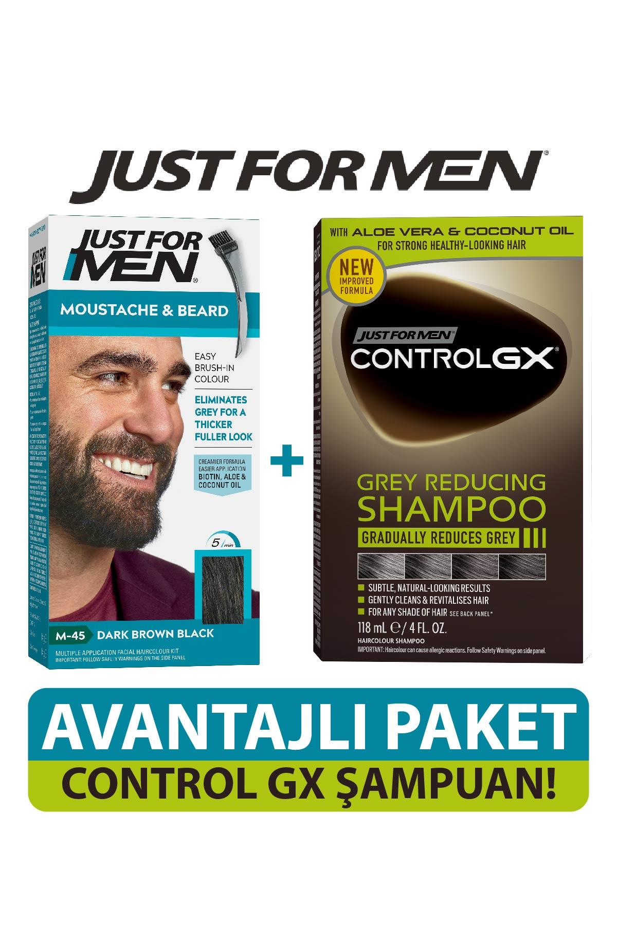 Sakal & Bıyık Boyası Koyu Kahve Siyah + Control GX Saç Gri Azaltıcı Şampuan Set