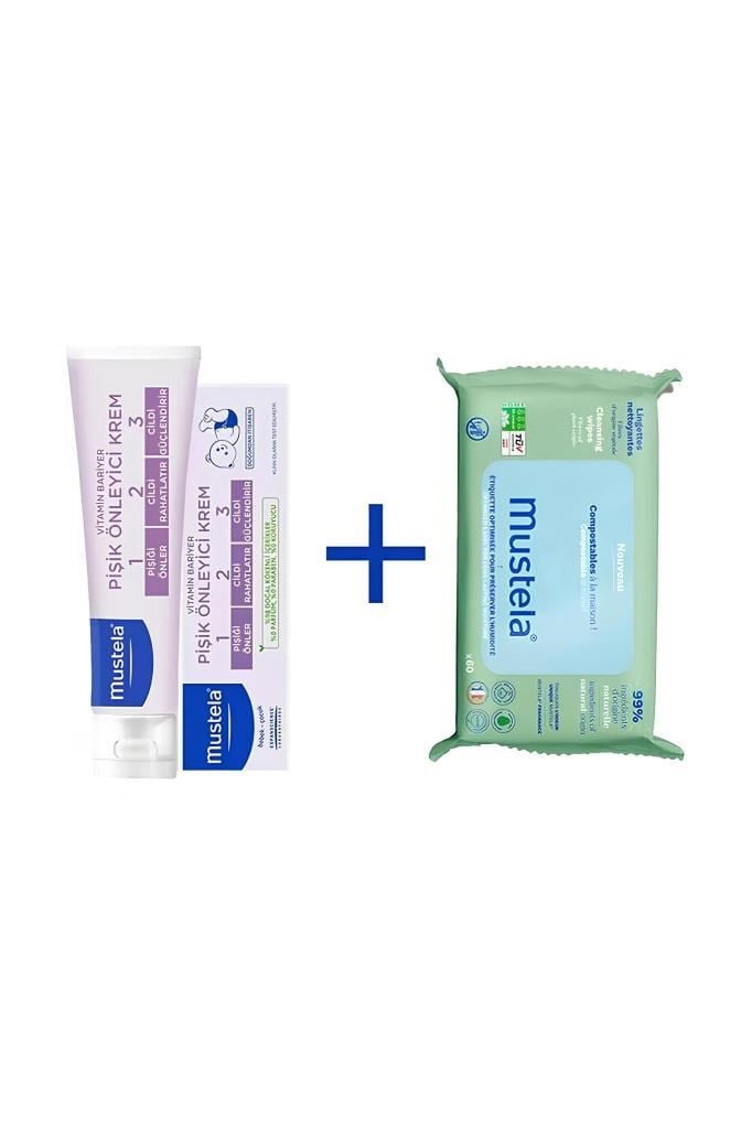 Mustela Vitamin Barrier 123 100ml + Islak Mendil SetiMustela Vitamin Barrier 1-2-3 Cream 100 ml + Kompost Edilebilir Islak Mendil 60 YaprakMustela