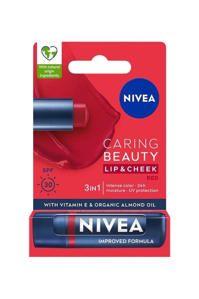 Nivea Caring Beauty SPF30 Dudak ve Yanak Balmi 4.8 grNivea Caring Beauty Spf30 Renkli Dudak Kremi ve Yanak Balmı Red 4.8 grNivea