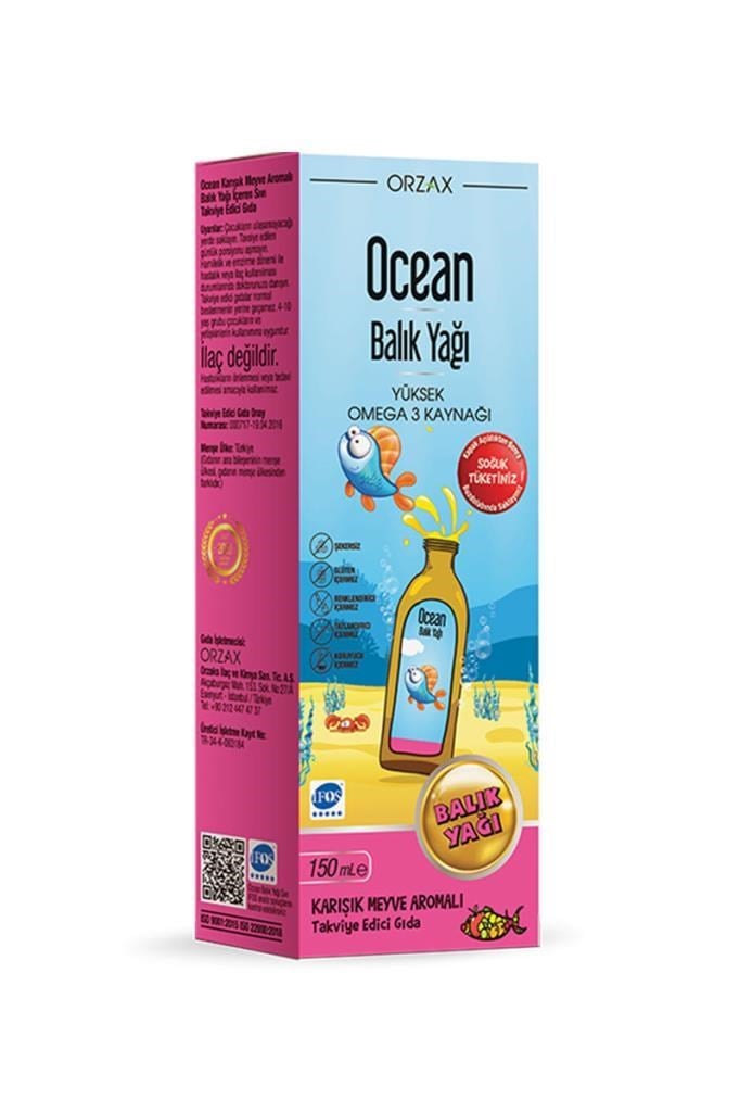 Ocean Balık Yağı Omega-3 Şurup Karışık Meyve 150 MLOcean Balık Yağı Omega-3 Şurup Karışık Meyve 150 MLOcean