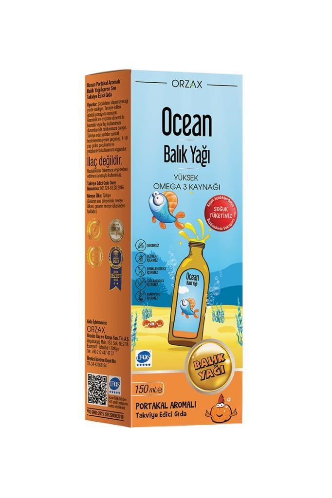Ocean Balık Yağı Omega-3 Şurup Portakal 150 MLOcean Balık Yağı Omega-3 Şurup Portakal 150 MLOcean
