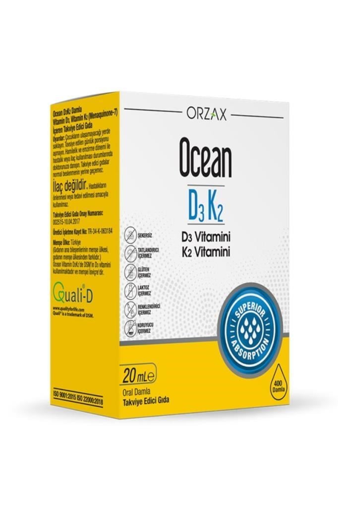 Ocean D3K2 Damla 20 ml - 1000 IU D3 Takviye | Hızlı KargoOcean D3K2 Damla 20 mlOcean