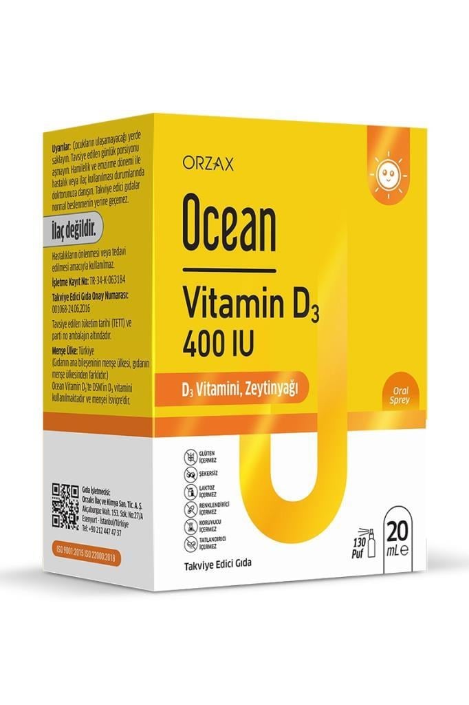Ocean Vitamin D3 400 IU Sprey 20 ml Takviye | Hızlı KargoOcean Vitamin D3 400 IU Sprey 20 mlOcean