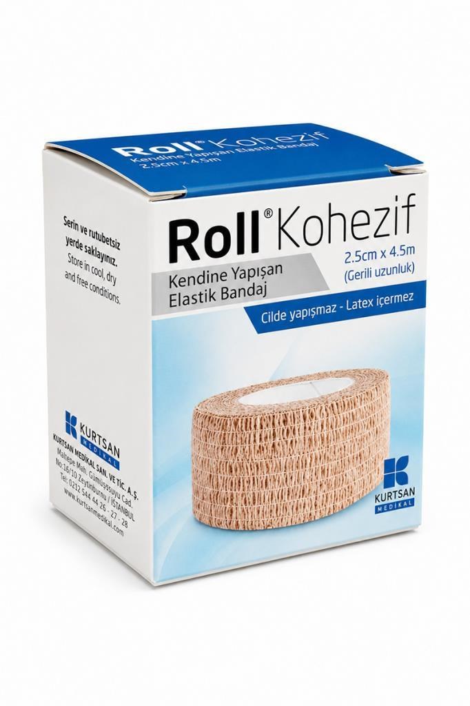 Roll Kohezif Kendine Yapışan 2.5cm x 4.5m Elastik BandajRoll Kohezif