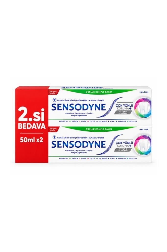Sensodyne Çok Yönlü Koruma Gelişmiş Beyazlık 50 ml 2 Adet Florürlü Diş MacunuSensodyne