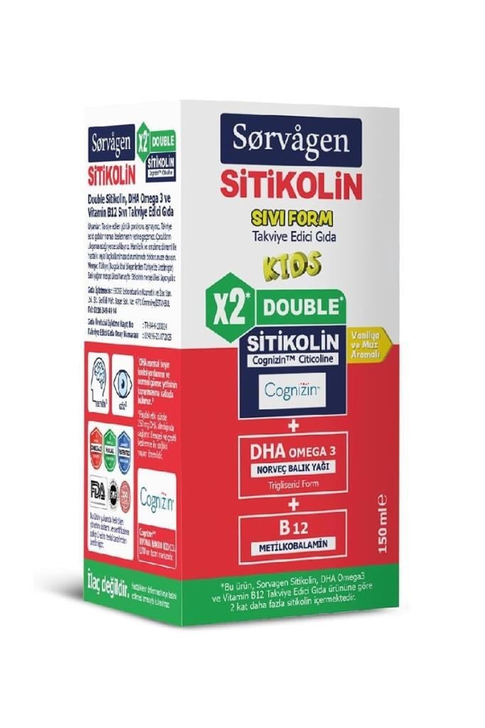 Sorvagen Double Sitikolin DHA Omega 3 ve B12 150 mLSorvagen