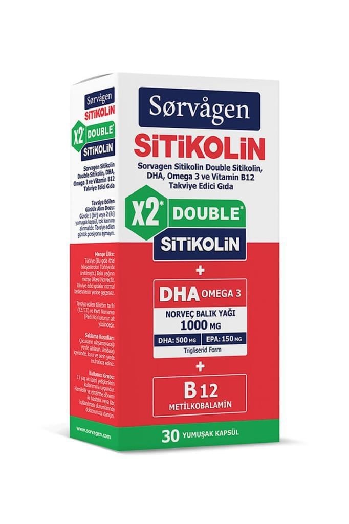 Sorvagen Double Sitikolin Dha Omega 3 ve B12 30 Kapsül