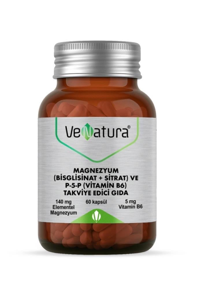 Venatura Magnezyum Bisglisinat & P5P 60 Kapsül 💊VeNatura Magnezyum (Bisglisinat+Sitrat) ve P5P (Vitamin B6) 60 KapsülVenatura