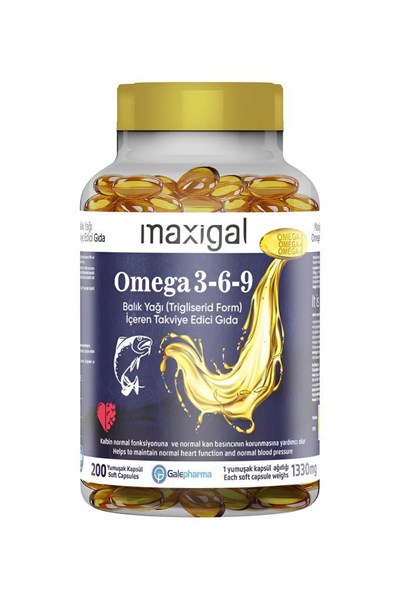Maxigal Omega 3,6,9 Balık Yağı ( Form) 200 Kapsül İçeren Takviye Edici GıdaMaxigal Omega 3,6,9 Balık Yağı ( Form) 200 Kapsül İçeren Takviye Edici GıdaMaxigal