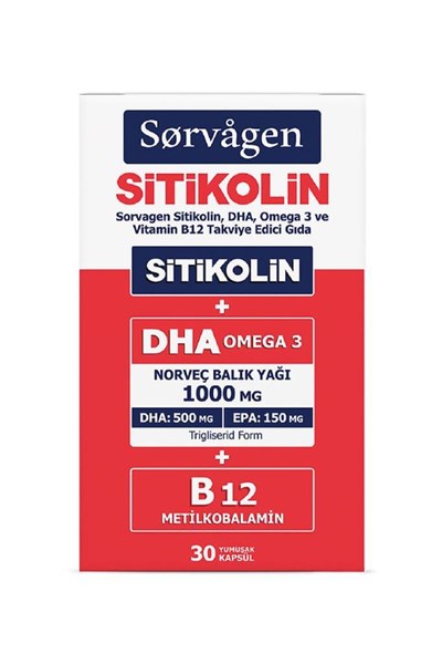 Sorvagen Sitikolin DHA Omega 3 ve B12 30 Kapsül