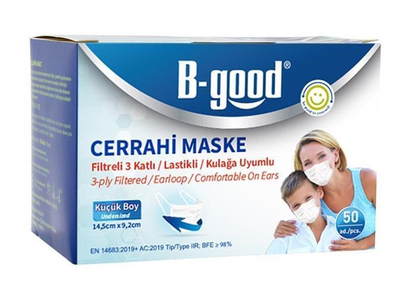 B-Good Cerrahi Maske Filtreli 3 Katlı Küçük Boy Beyaz 50'liB-Good Cerrahi Maske Filtreli 3 Katlı Küçük Boy Beyaz 50'liB-GOOD