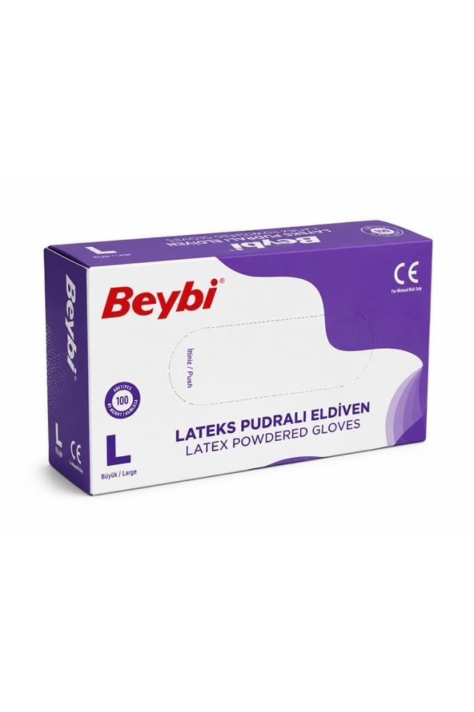 Beybi Lateks Pudralı Büyük Boy (L) 100lü Muayene EldiveniBeybi