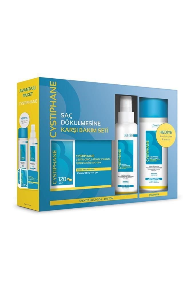 Cystiphane Saç Bakım Seti 120 Tablet + 100 ml + 200 ml Biorga Cystiphane Saç Dökülmesine Karşı Bakım SetiBiorga
