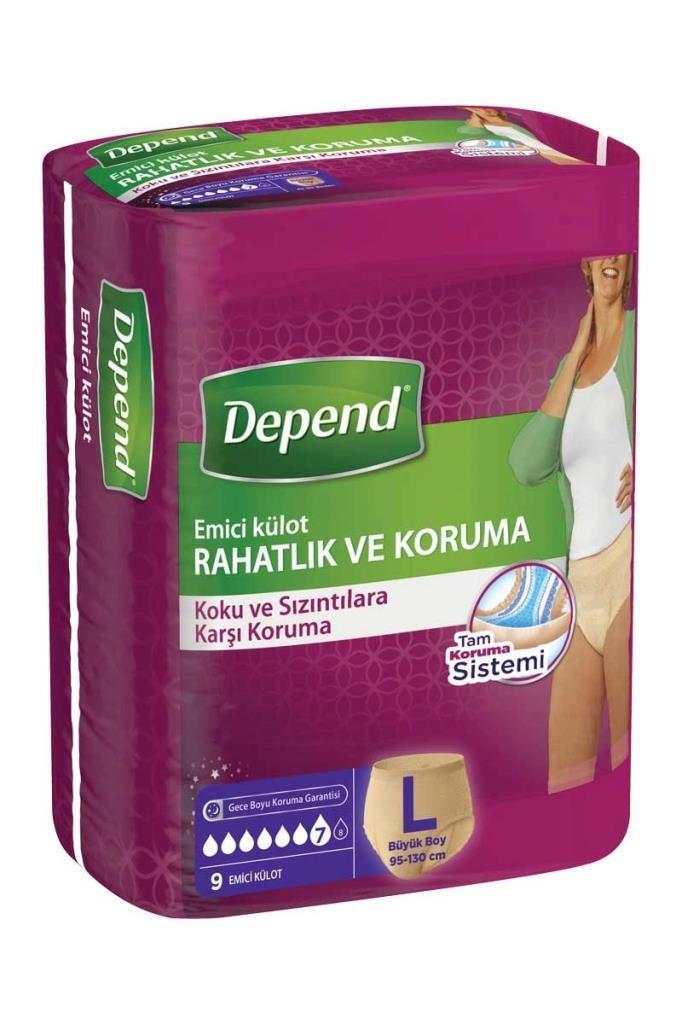 Depend Emici Külot Kadın Büyük Boy L 9'lu Hasta BeziDepend Emici Külot Kadın Büyük Boy L 9lu Hasta BeziDepend
