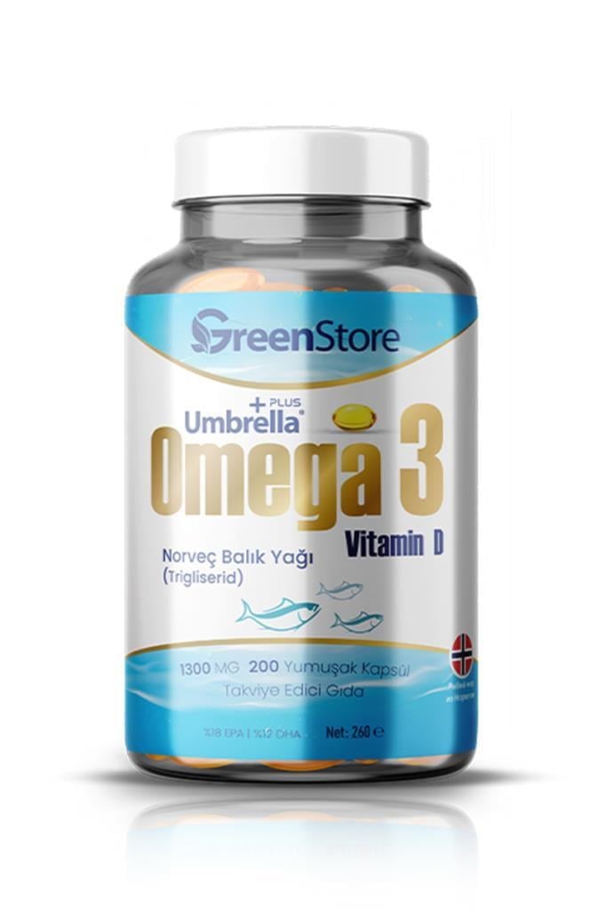 Green Store Umbrella Plus Omega 3 Norveç Balık Yağı 1300 mg 200 KapsülGreen Store Umbrella Plus Omega 3 Norveç Balık Yağı 1300 mg 200 KapsülUmbrella