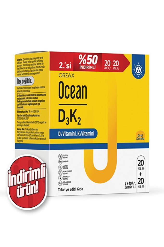 Ocean D3K2 Damla 20 ml x2 Avantajlı Paket | Hızlı KargoOcean D3K2 Damla 20 ml + İkincisi %50 İndirimliOcean