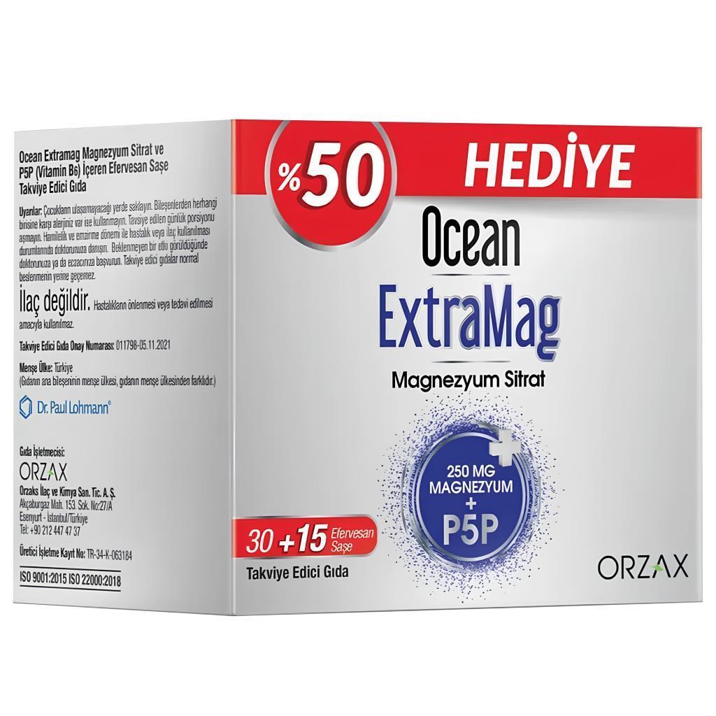 Ocean Extramag Magnezyum Sitrat 45 SaşeOcean Extramag 30+15 Efervesan SaşeOcean