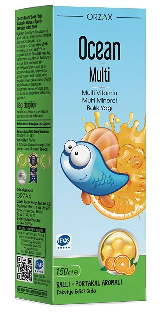 Ocean Multi Omega 3 Ballı Portakal Aromalı Balık Yağı 150 mlOcean Multi Omega 3 Ballı Portakal Aromalı Balık Yağı 150 mlOcean