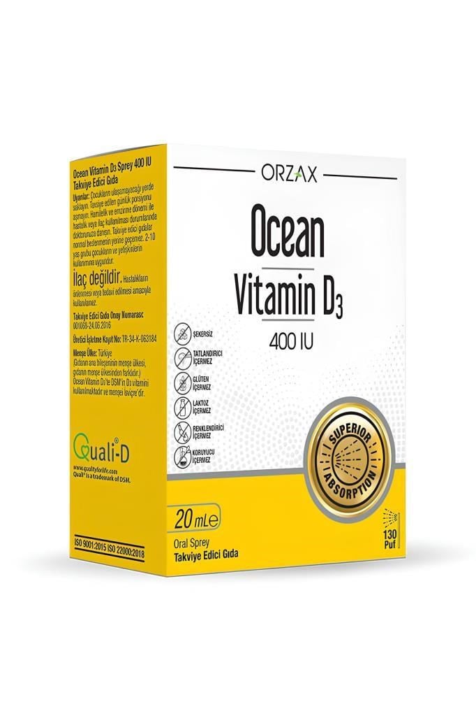 Ocean Vitamin D3 400 IU Sprey 20 ml Takviye | Hızlı KargoOcean Vitamin D3 400 IU Sprey 20 mlOcean