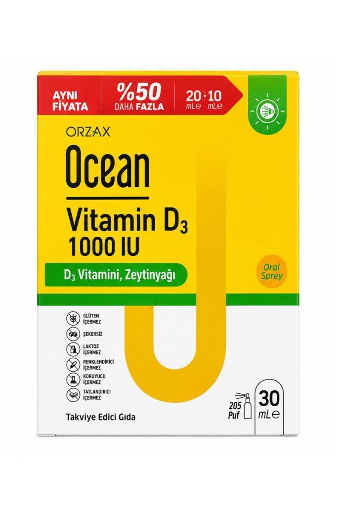 Ocean Vitamin D3 Sprey 1000 IU 20 ml + 10 ml - %50 Daha FazlaOcean