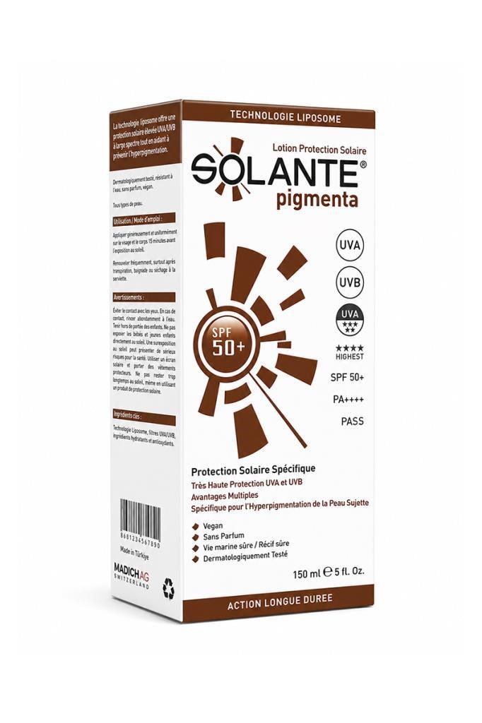 Solante Pigmenta SPF 50+ 150 ml Güneş Losyonu FiyatıSolante Pigmenta Lekeli Ciltler için 150 ml 50 Faktör Güneş LosyonuSolante