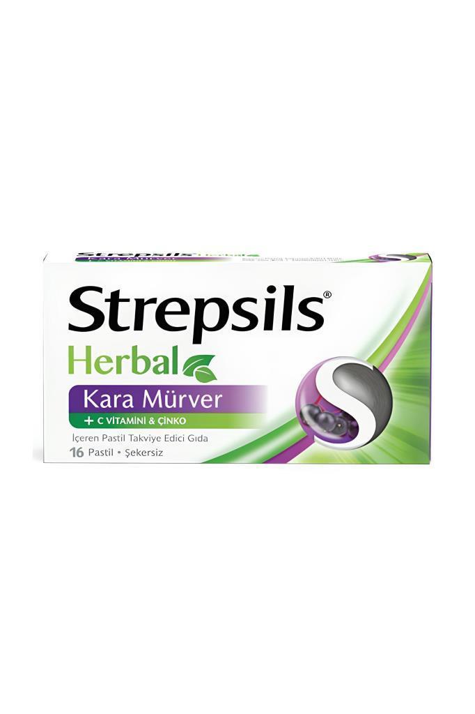 Strepsils Herbal Kara Mürver Aromalı 16'lı Pastil Strepsils Herbal Kara Mürver ve C Vitaminli 16lı PastilStrepsils
