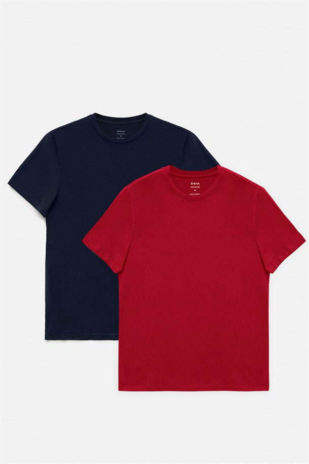2'li Bisiklet Yaka Düz T-Shirt