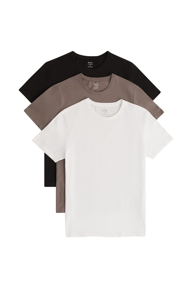 3'lü Bisiklet Yaka Düz T-Shirt