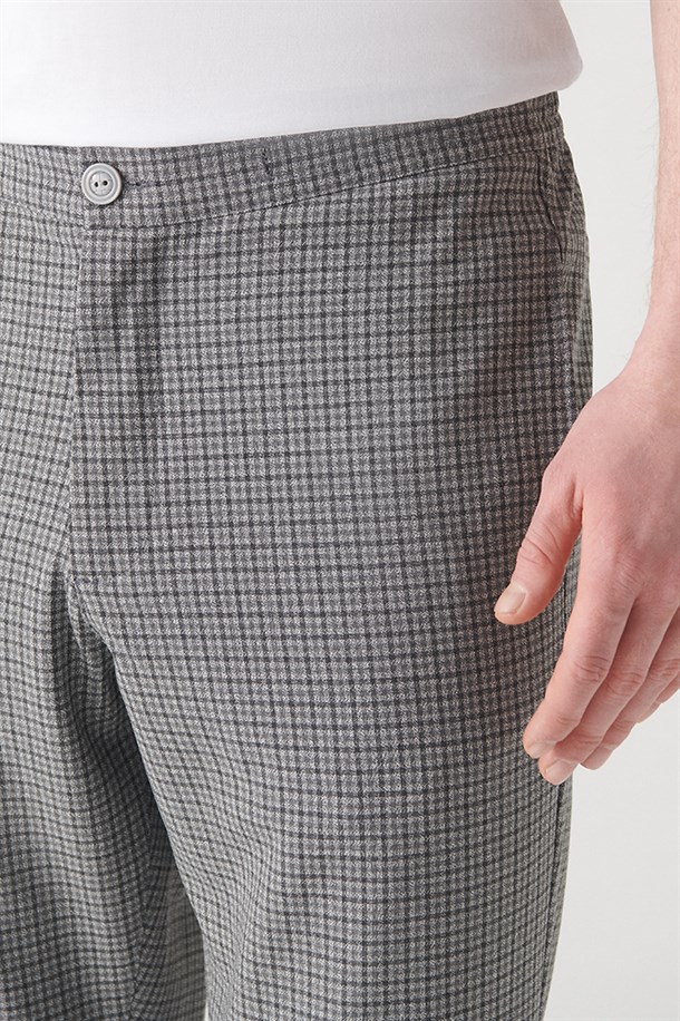 Açık Gri Beli Lastikli Ekoseli Relaxed Fit Jogger Pantolon